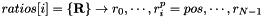 $ ratios[i]=\{{\bf R}\}\rightarrow {r_0,\cdots,r_i^p=pos,\cdots,r_{N-1}}$